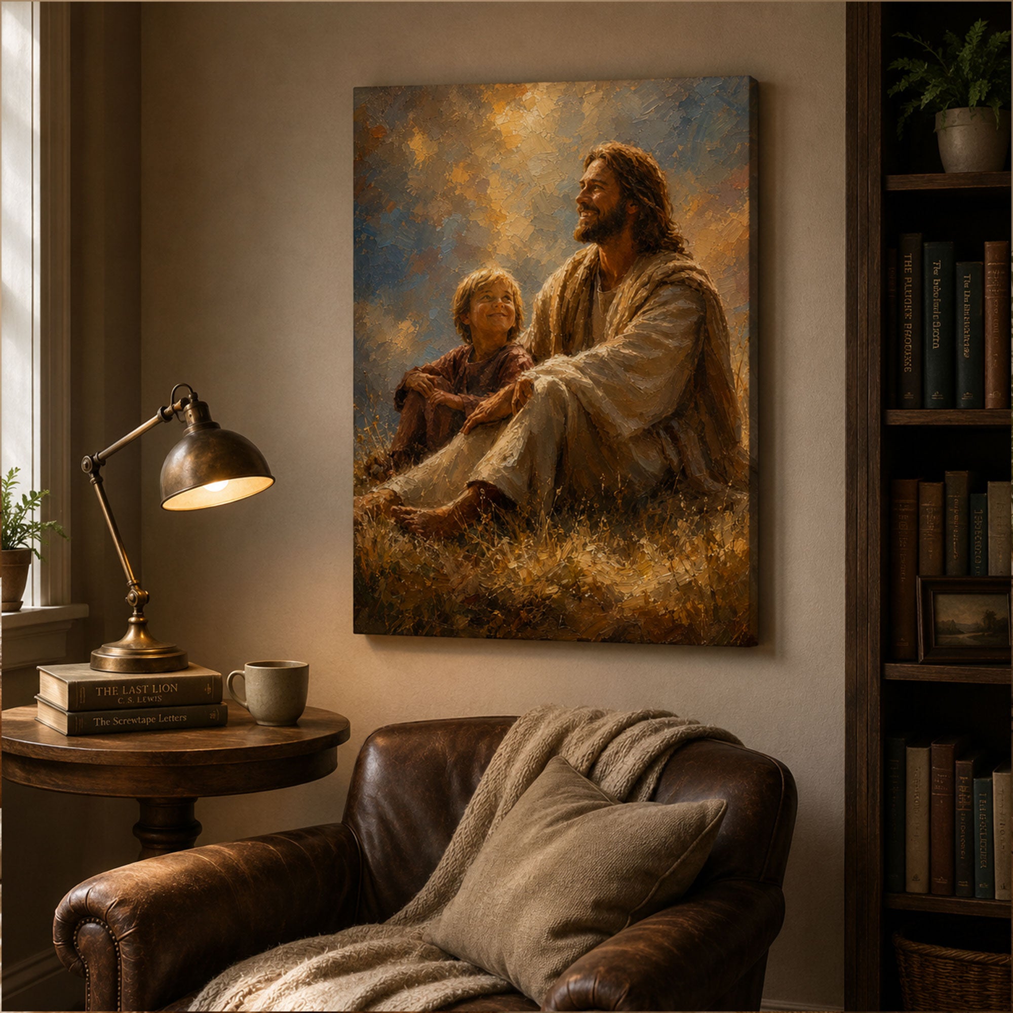 Jesus with Child Canvas Print, Christian Faith Wall Art, Peaceful Family Home Decor Gift