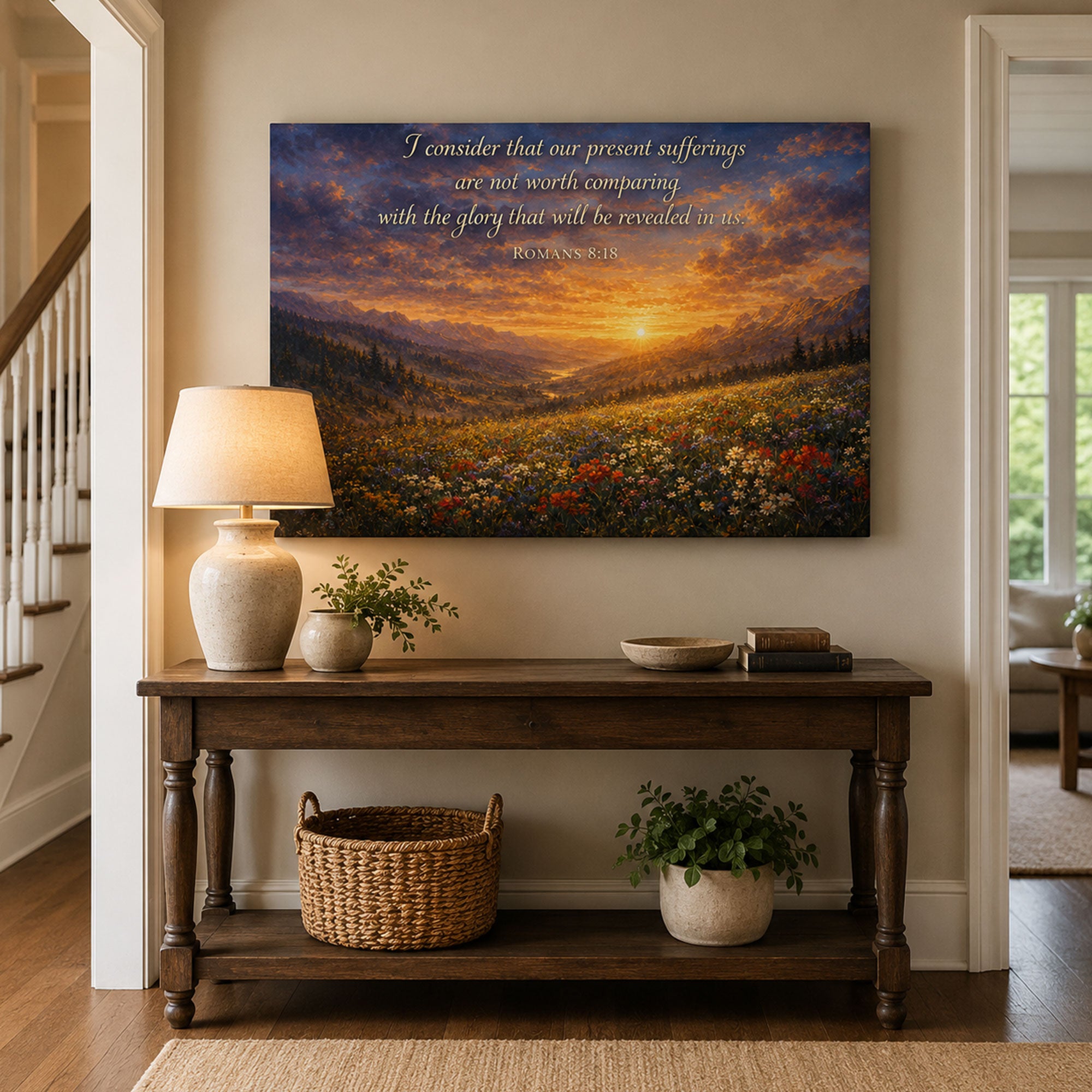 Romans 8:18 Bible Verse Panoramic Canvas Print, Christian Scripture Landscape Wall Art, Faith Home Decor Gift