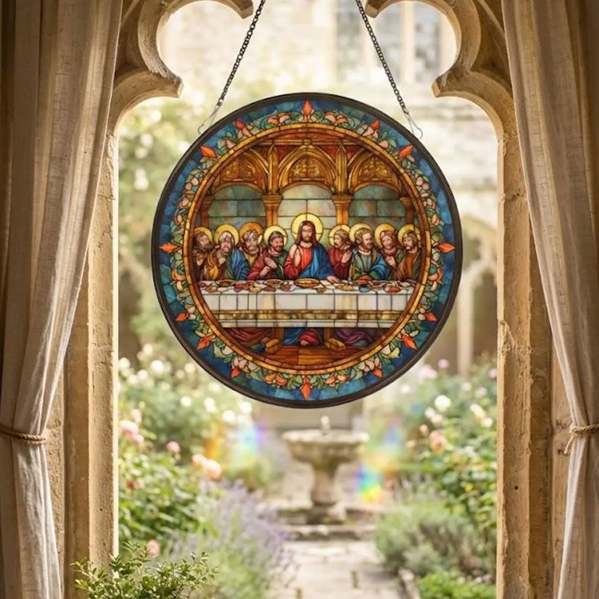 The Last Supper Stained Glass Suncatcher, Da Vinci Inspired Window Hanging, Christian Decor Gift
