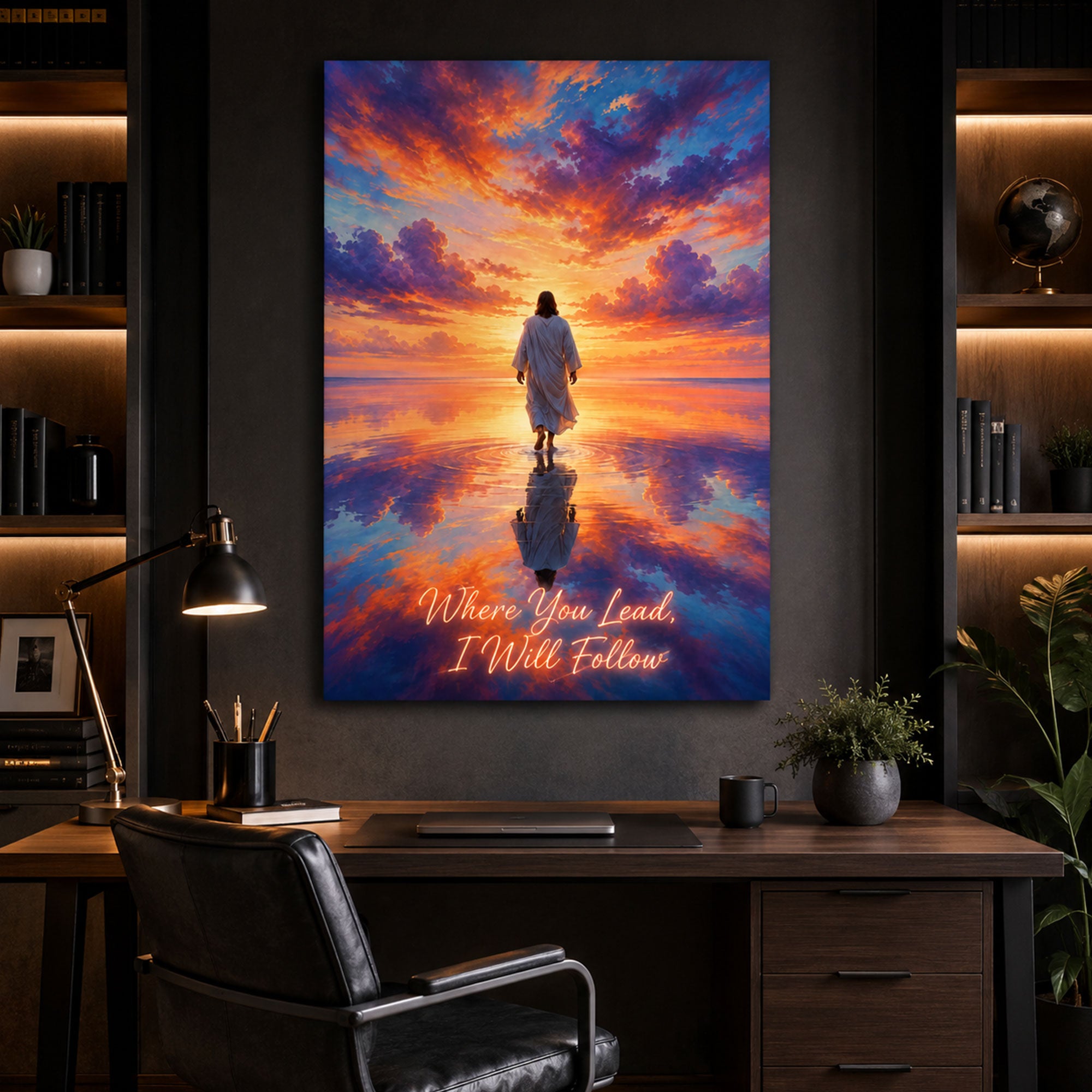 Where You Lead, I Will Follow Canvas Print, Jesus Walking on Water Christian Wall Art, Inspirational Faith Decor