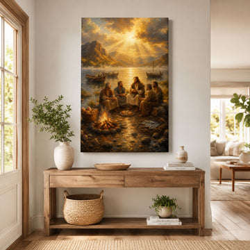 Jesus and Disciples by the Sea of Galilee Canvas Print, John 21 Christian Wall Decor, Faith Gift