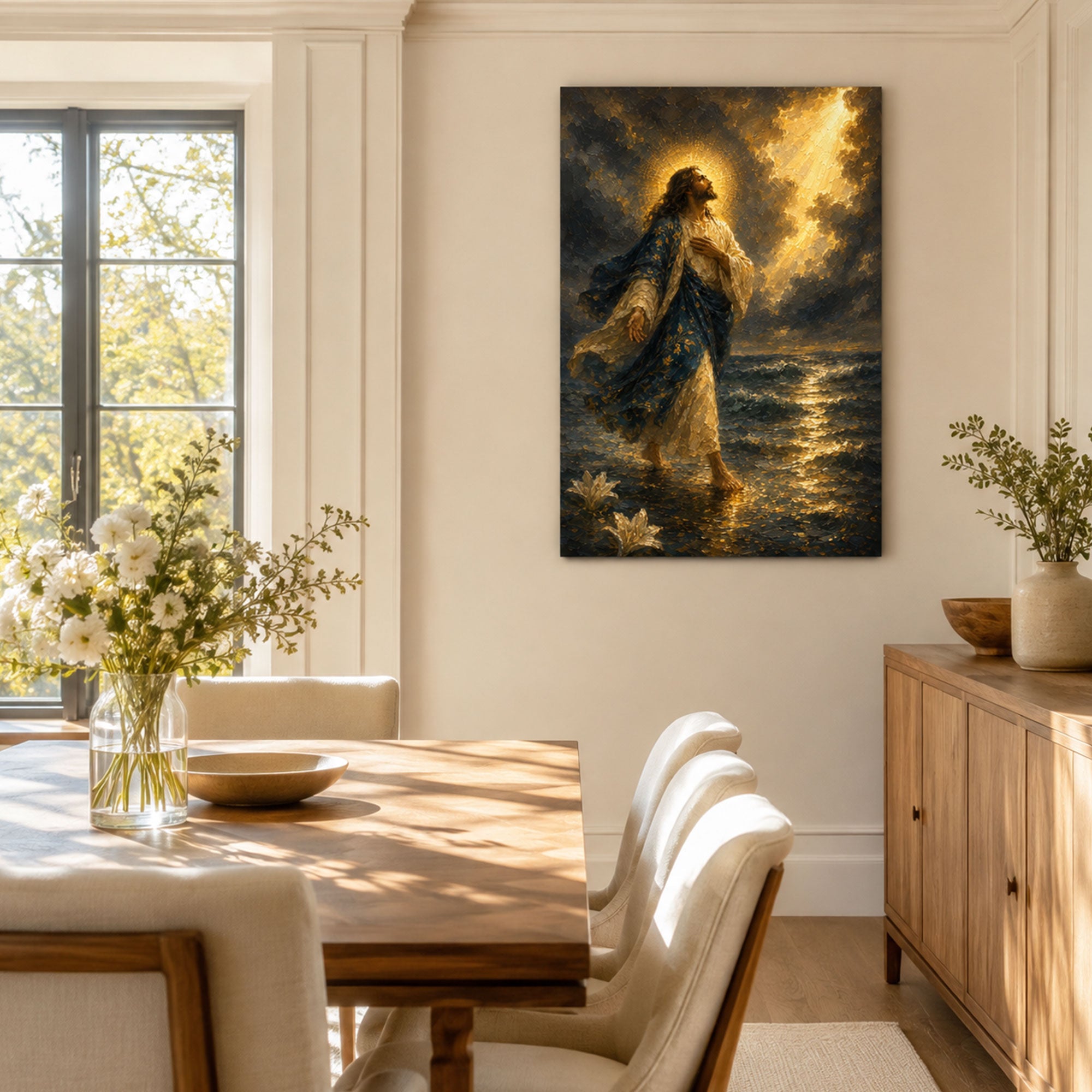 Jesus Walking on Water Canvas Print, Matthew 14:25 Christian Wall Decor, Walk by Faith Gift