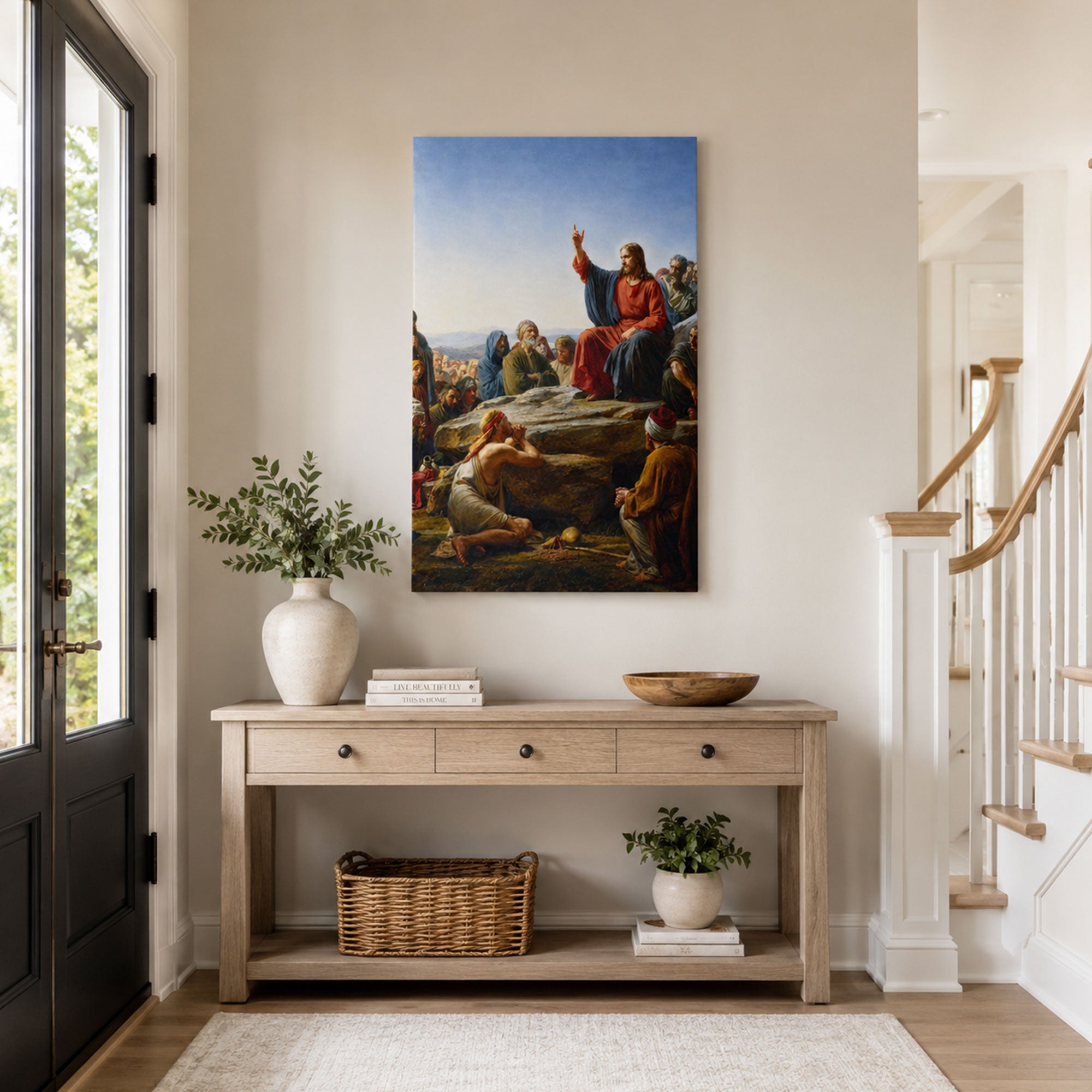 Jesus Sermon on the Mount Canvas Print, Matthew 5 Christian Wall Decor, Bible Faith Gift