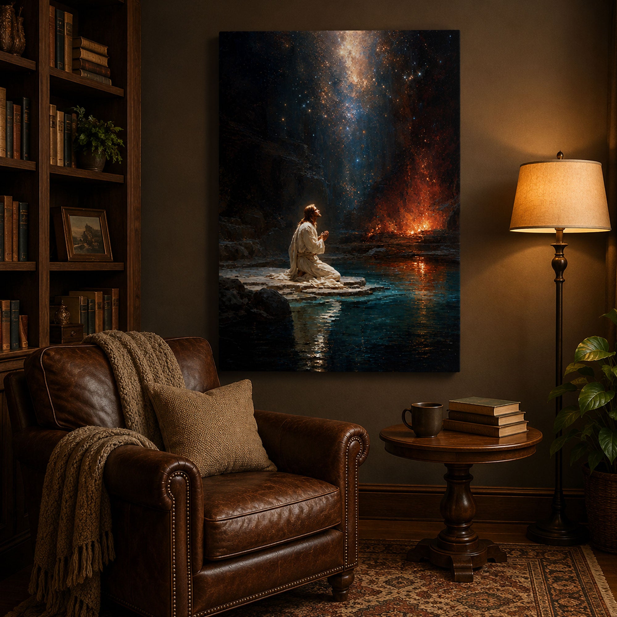 Jesus Praying at Night Canvas Print, Christian Wall Art, Hope Faith Home Decor