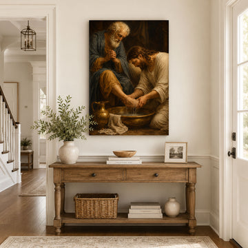 Jesus Washes the Disciples Feet Canvas Print, Christian Bible Story Wall Art Gift