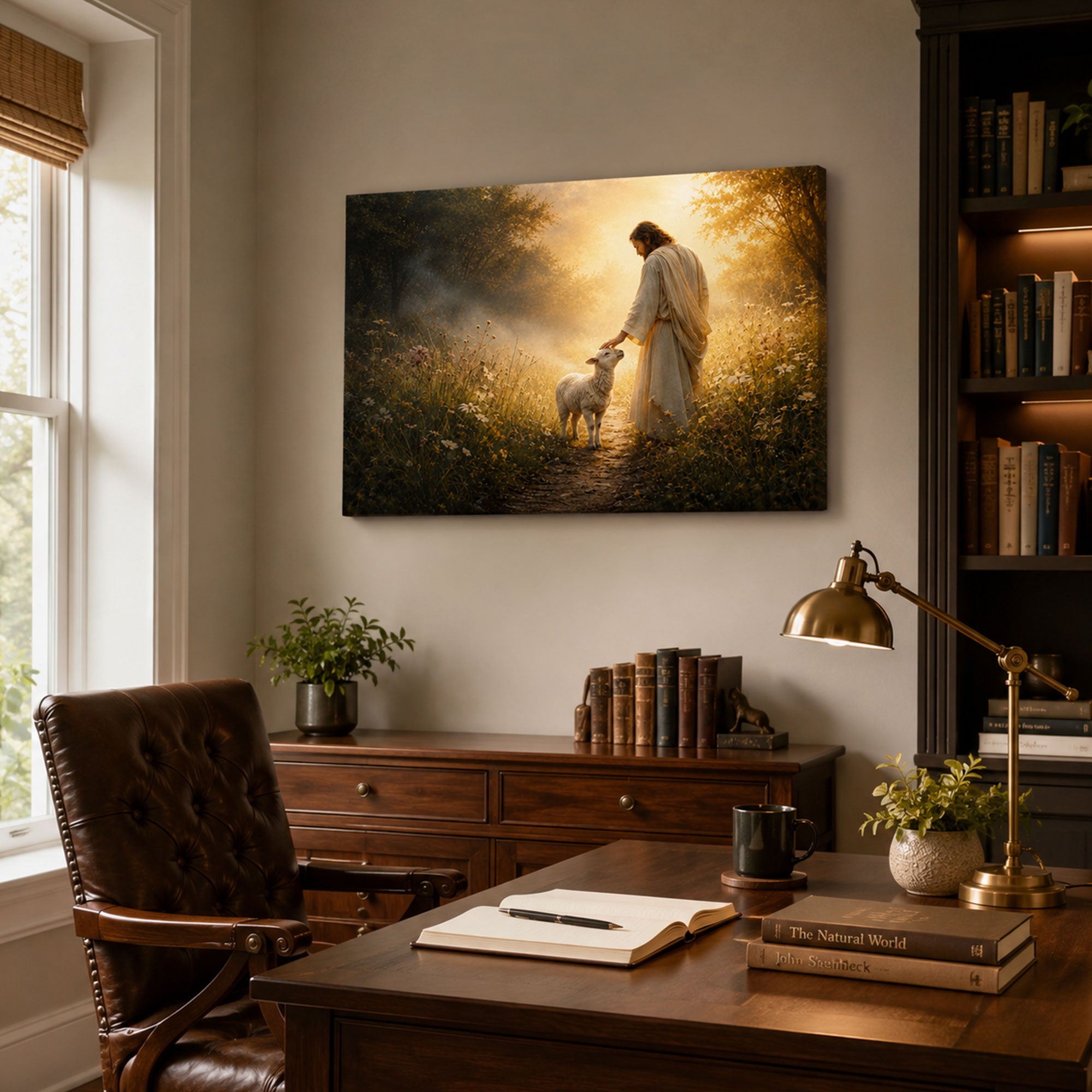 Good Shepherd with Lamb Panoramic Canvas Print, Jesus Christian Wall Art, Faith Home Decor Gift