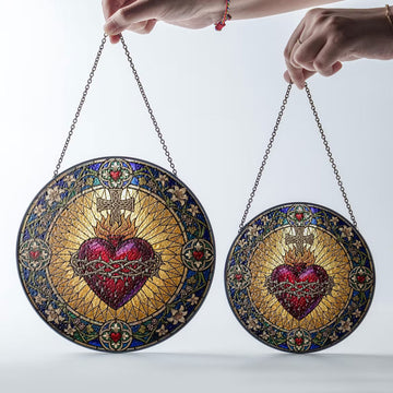 Sacred Heart Stained Glass Suncatcher, Catholic Window Hanging, First Communion Gift