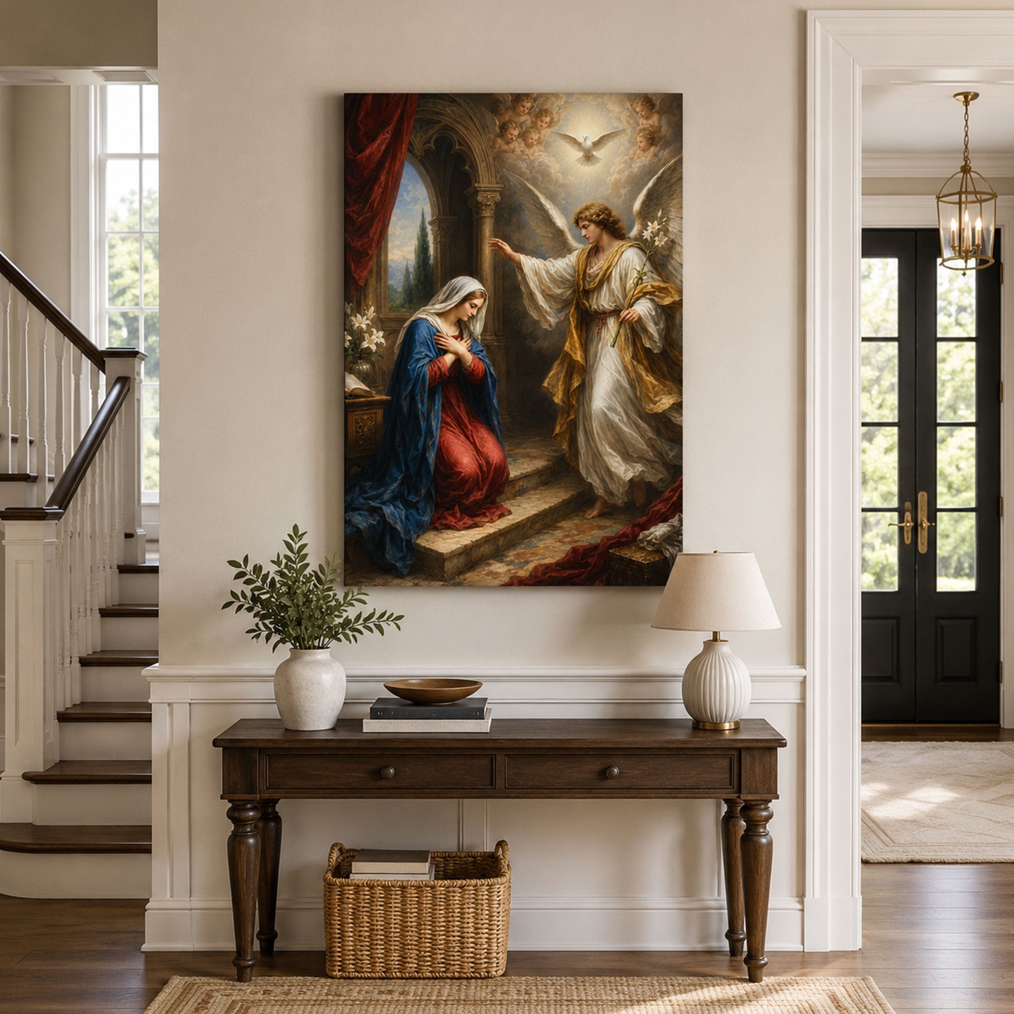 Annunciation of Mary Canvas Print, Archangel Gabriel Catholic Wall Art, Virgin Mary Faith Home Decor Gift