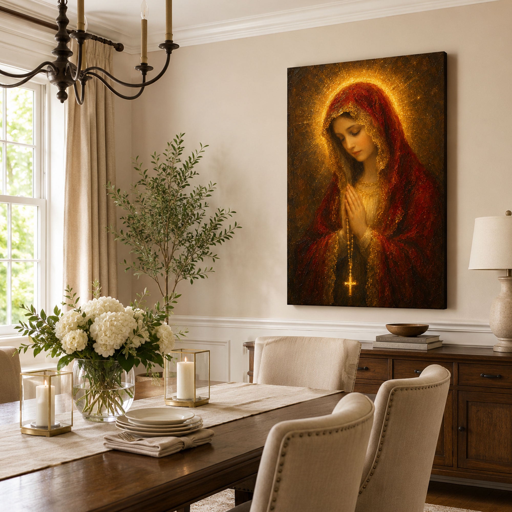 Our Lady of the Rosary Canvas Print, Catholic Home Decor