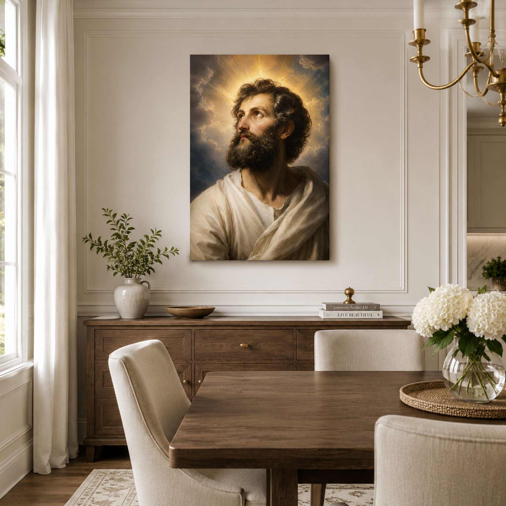Saint Matthew in Heavenly Light Canvas Print, Catholic Gospel Decor