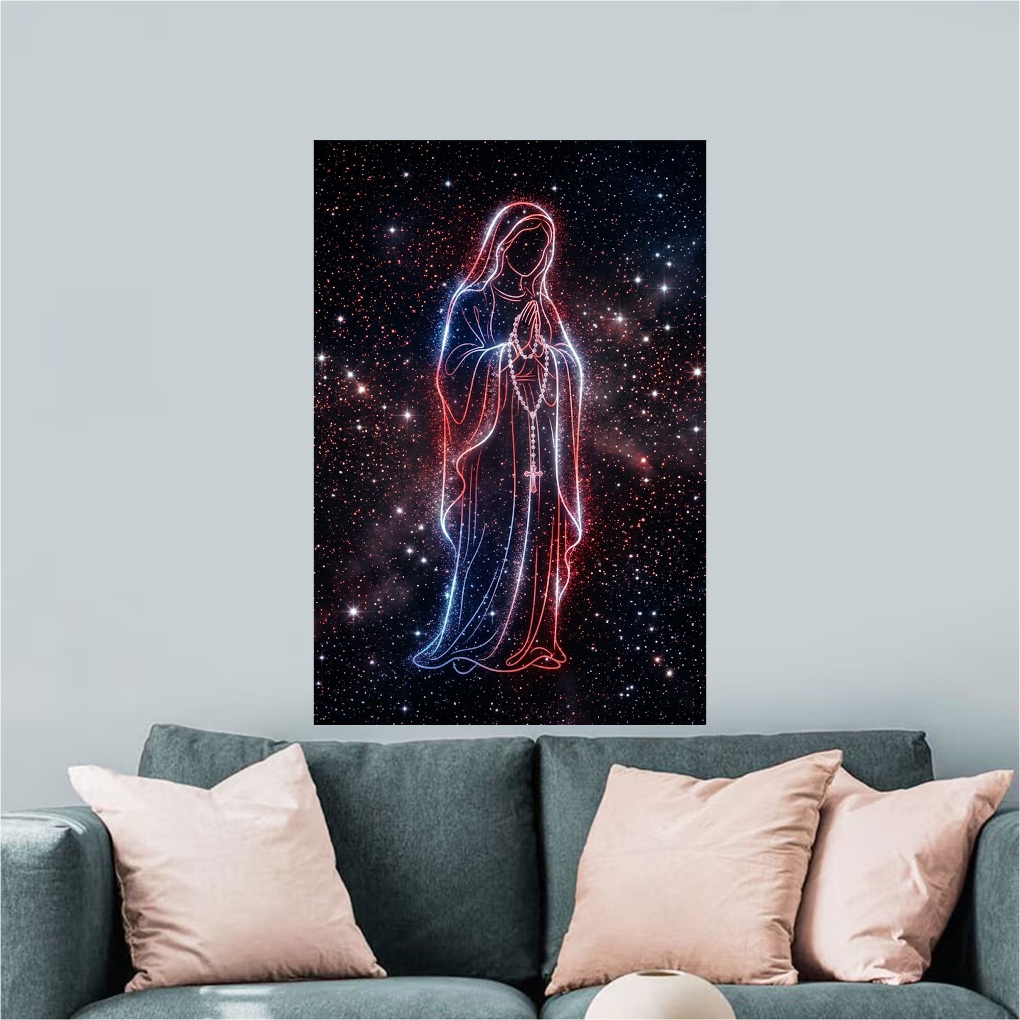 Patriotic Virgin Mary Canvas Print, Red White Blue Madonna Wall Art, American Faith Decor, Modern Christian Artwork