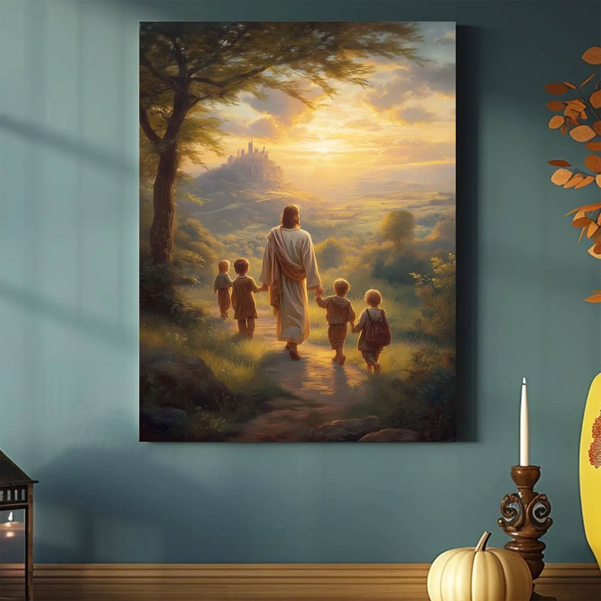 Jesus With Children Canvas Wall Art, Christian Faith Decor, Religious Home Artwork