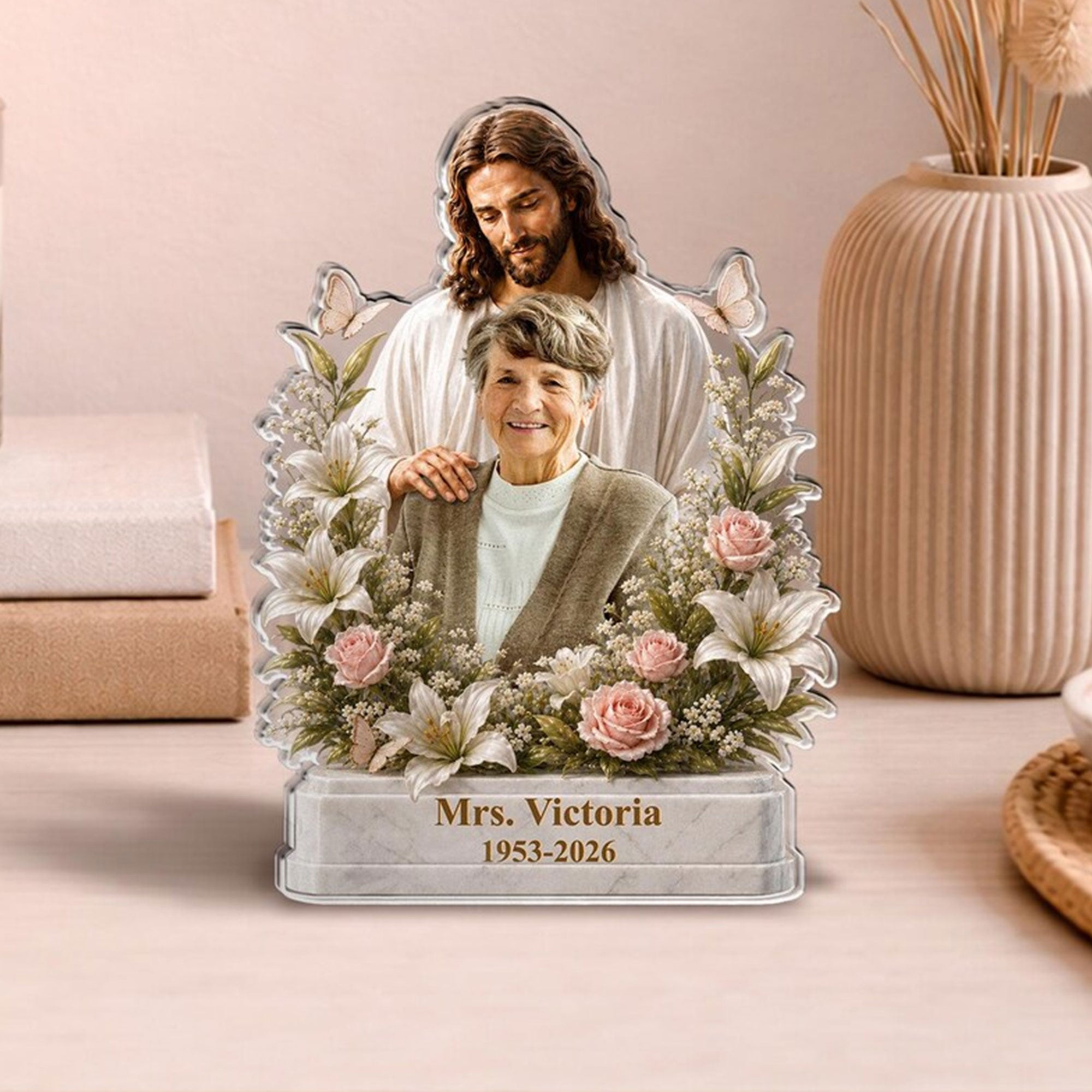 Custom Jesus Memorial Acrylic Plaque, Personalized Memorial Keepsake, Christian Sympathy Gift for Family, Single-Sided 2D Flat Decor
