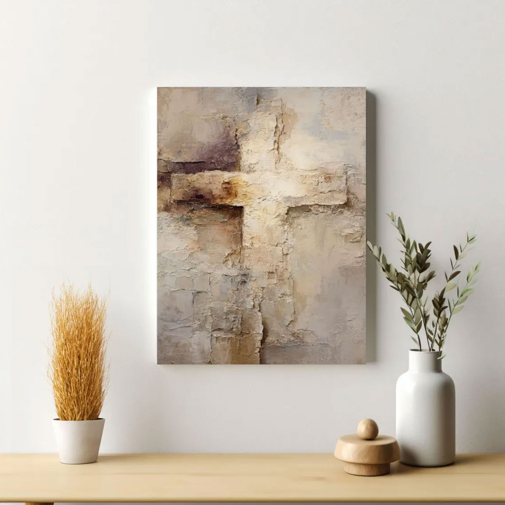 Abstract Neutral Cross Canvas Print, Rustic Textured Christian Wall Art, Faith Based Home Decor, Modern Religious Artwork, Inspirational Spiritual Gift