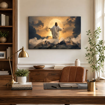 Jesus Above the Mountains Canvas Print, Christian Home Decor