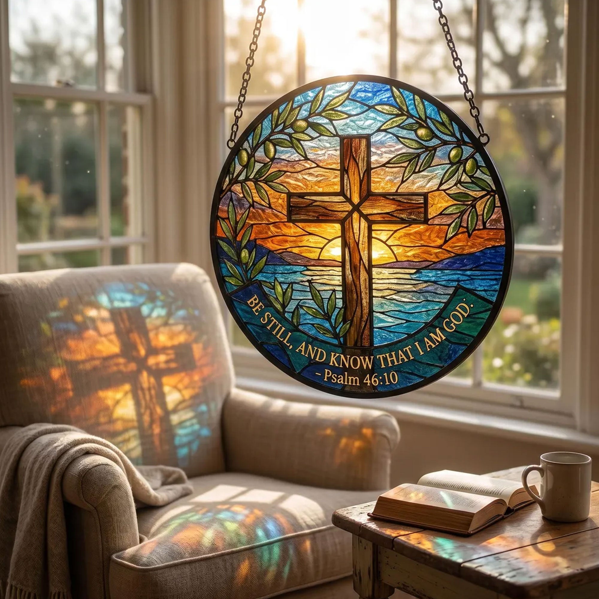 Psalm 46:10 Cross Suncatcher, Be Still and Know That I Am God, Christian Window Hanging