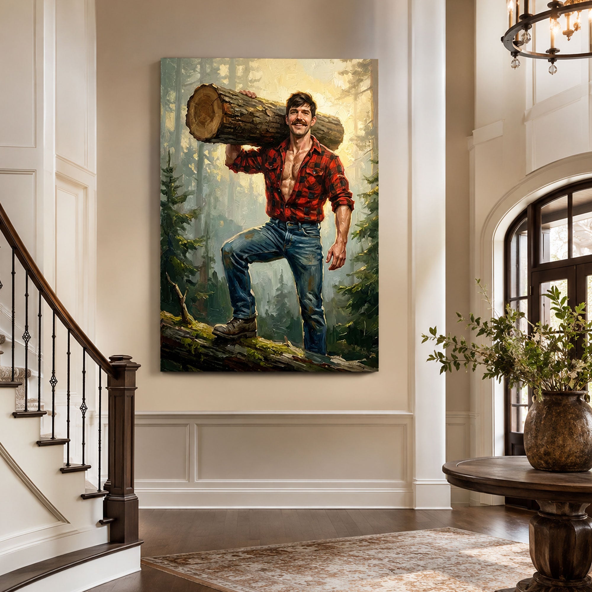 Custom Face For Dad Lumberjack Canvas, Personalized Woodsman Portrait, Funny Father’s Day Gift