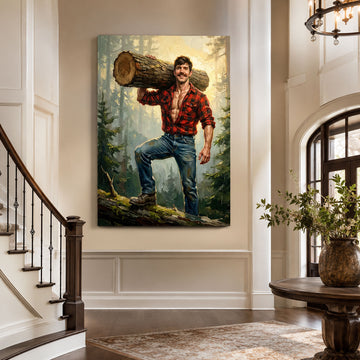 Custom Face For Dad Lumberjack Canvas, Personalized Woodsman Portrait, Funny Father’s Day Gift