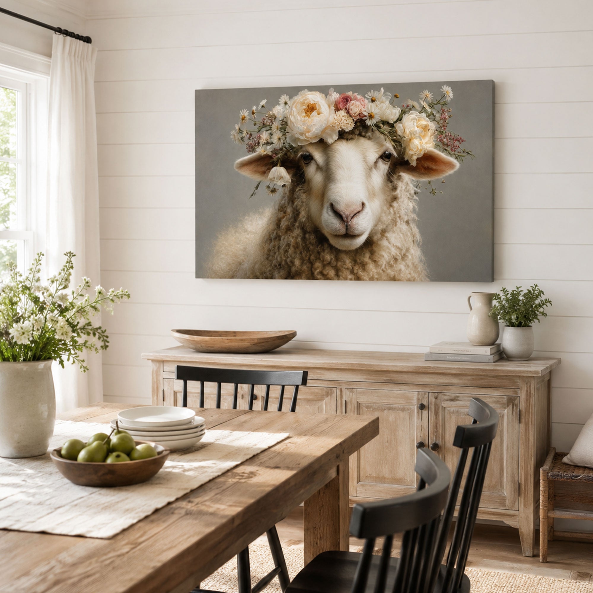 Floral Lamb Canvas Print, Gentle Christian Faith Decor