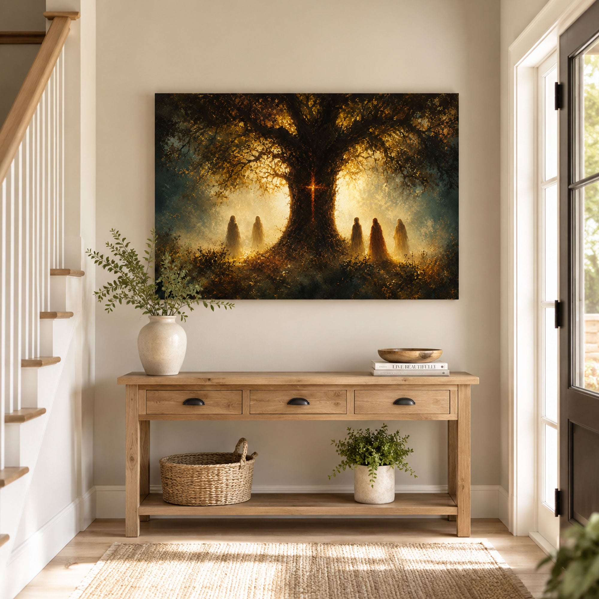 Tree of Life Cross Canvas Print, Rooted in Christ Christian Wall Decor, Faith Gift for Home
