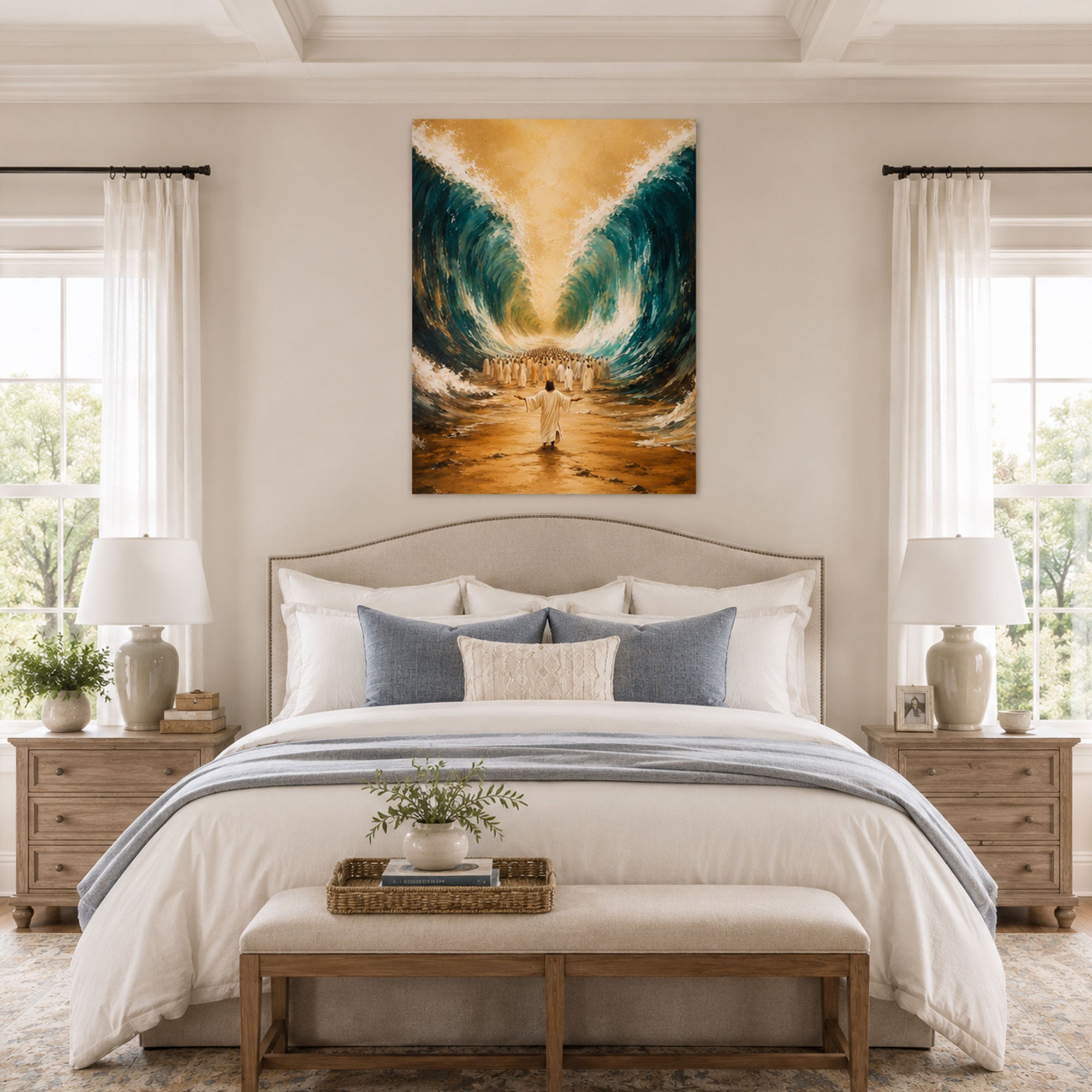 Moses Parting the Red Sea Canvas Print, Biblical Christian Wall Art, Exodus Faith Home Decor