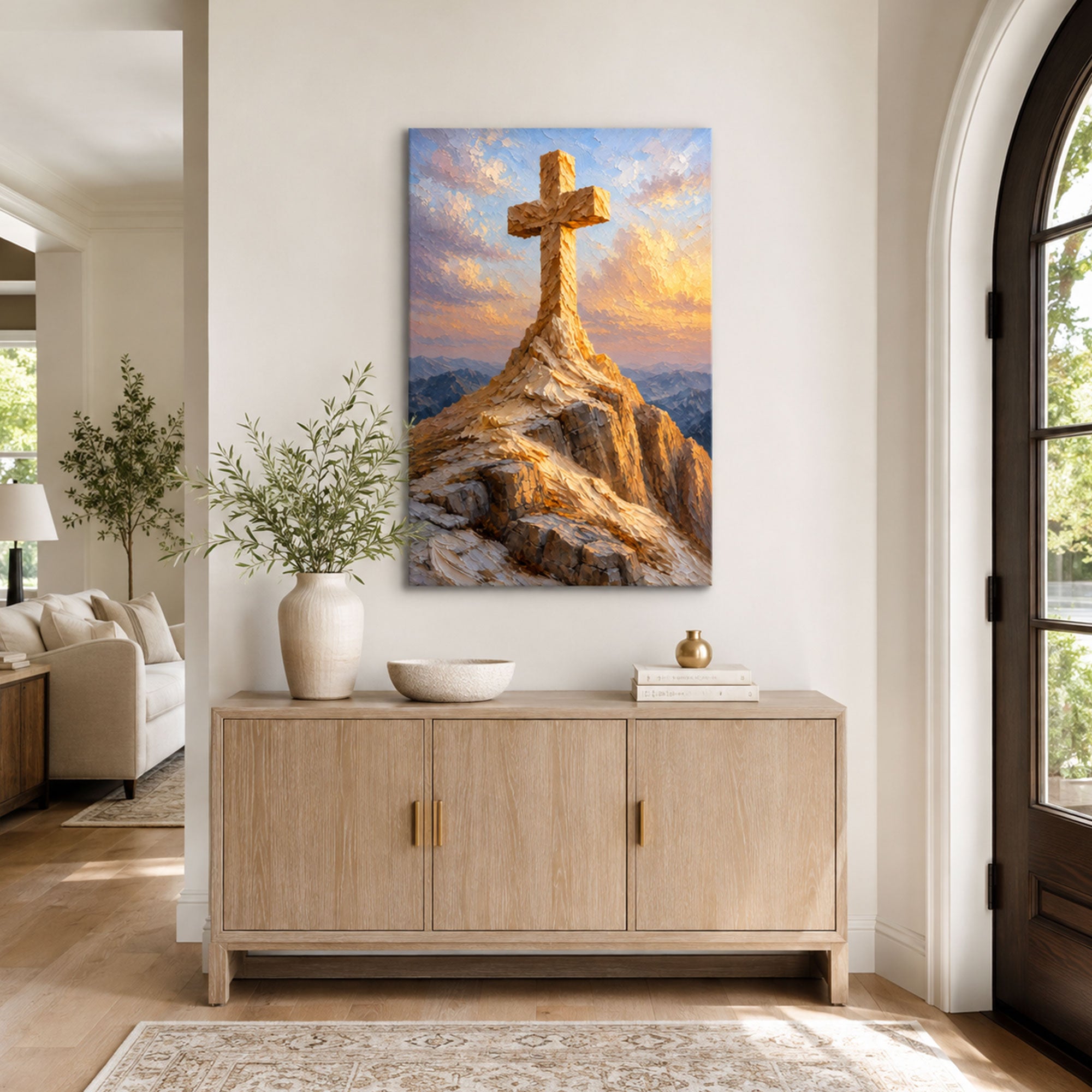 Cross on the Mountain Canvas Print, Christian Wall Decor, Faith Gift for Home
