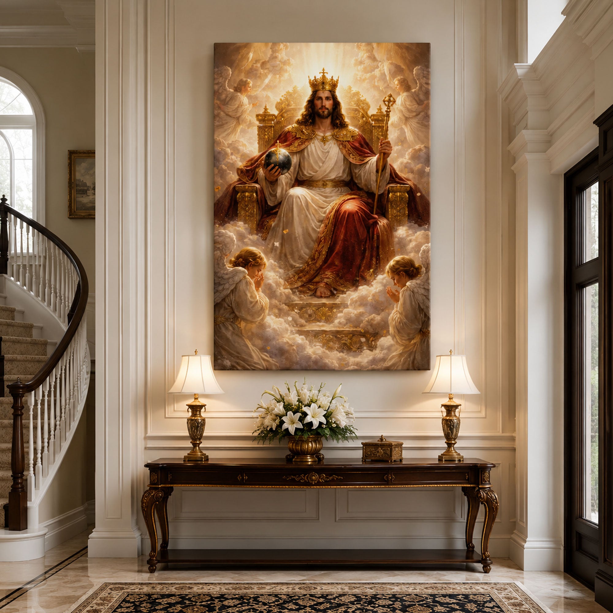 Christ the King Enthroned Canvas Print Heavenly Jesus Throne Wall Art Regal Christian Faith Decor