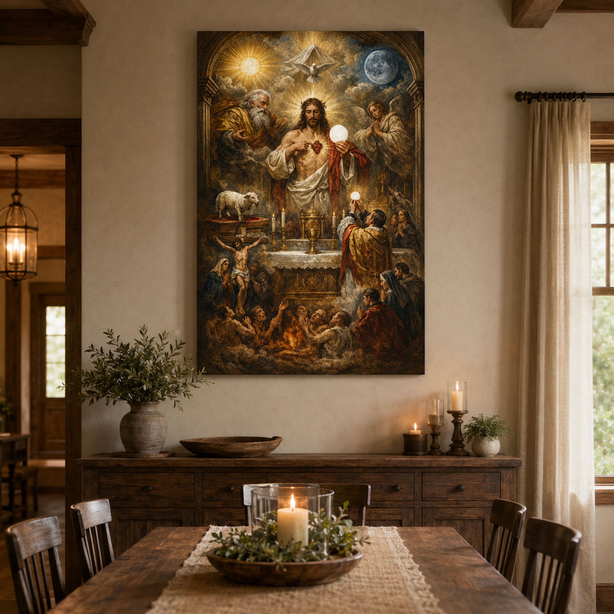 Jesus Christ Sacred Heart Wall Art, Catholic Canvas Print, Eucharistic Christian Faith Home Decor