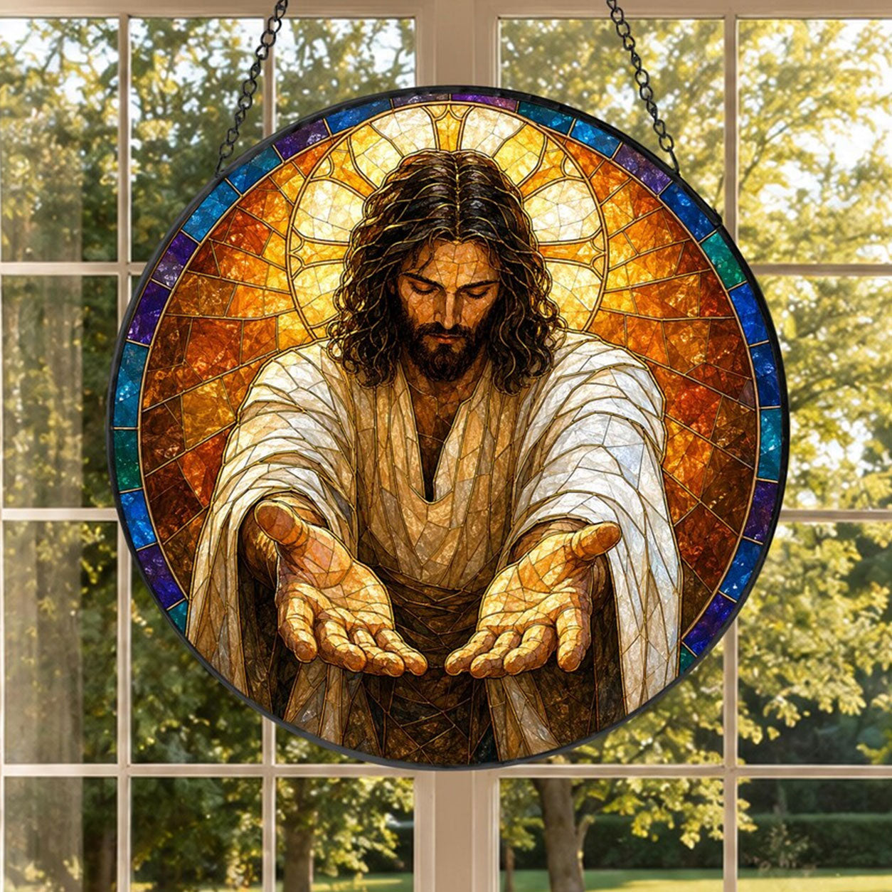 Jesus Open Hands Suncatcher, Come to Me Christian Window Hanging, Catholic Faith Gift
