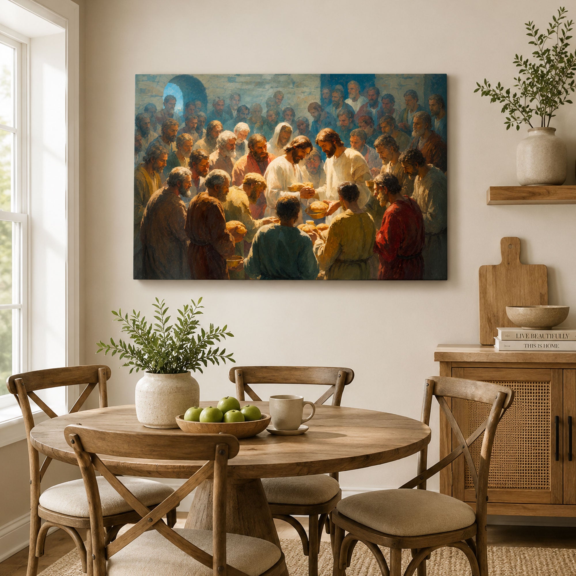 Jesus Feeding the 5,000 Canvas Print, Loaves and Fishes Christian Wall Decor, Faith Gift