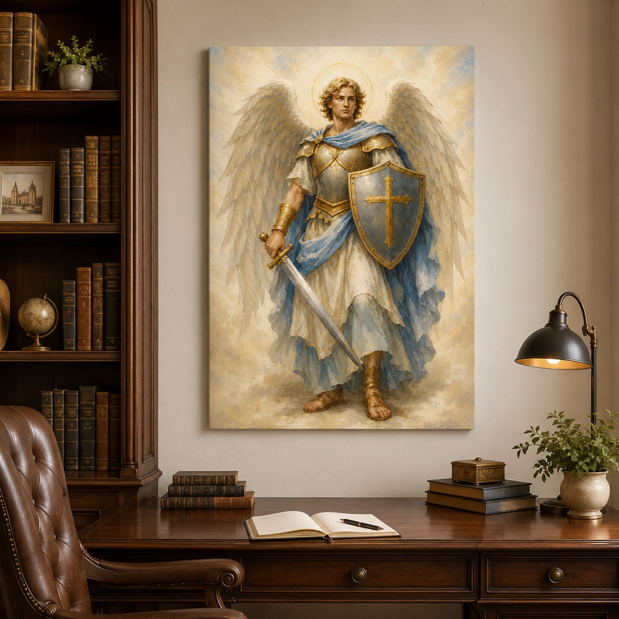 Saint Michael Archangel Canvas Print, Sword and Shield Catholic Wall Art, Guardian Faith Home Decor
