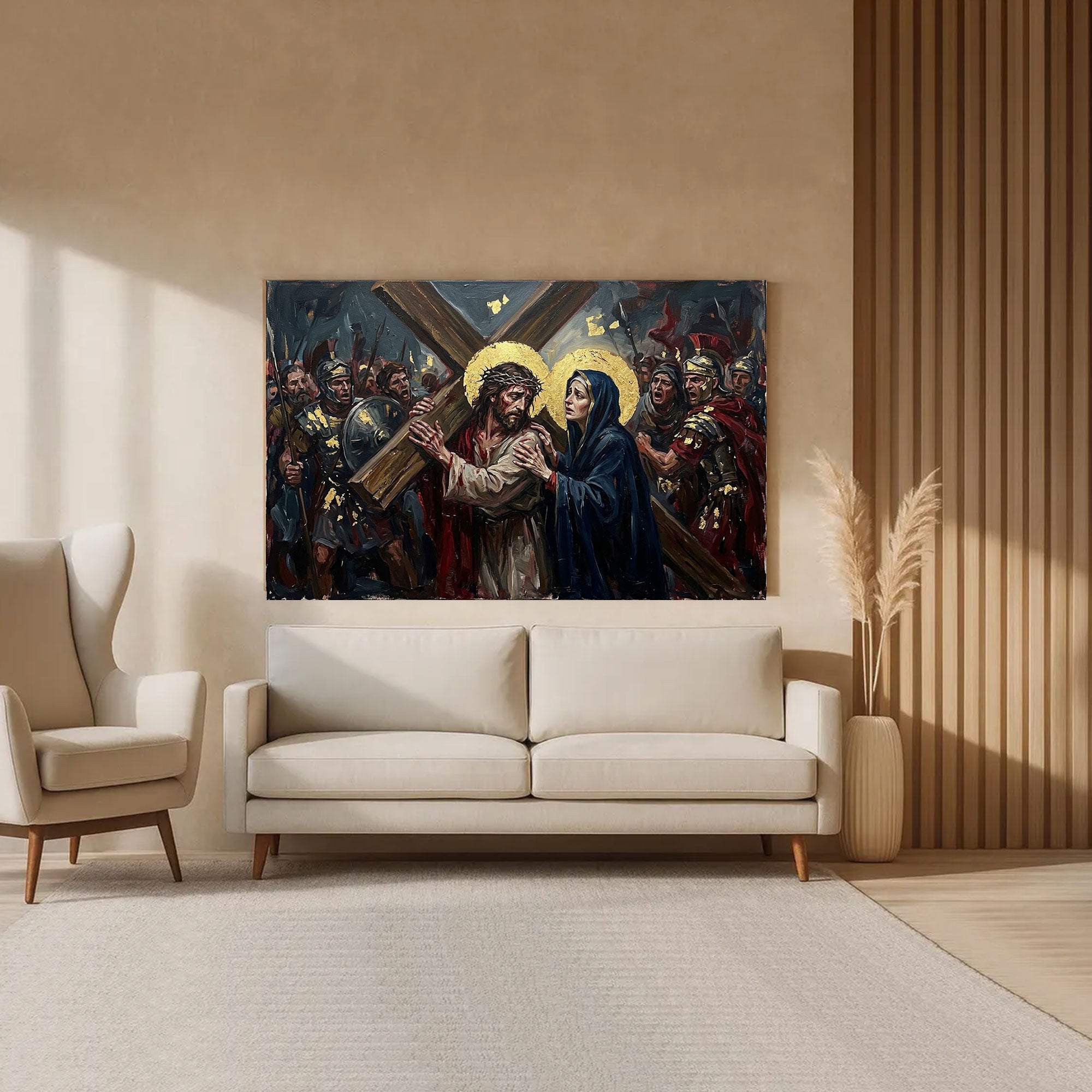 Jesus Carrying the Cross Canvas Print, Christ Meets His Mother, A Powerful Moment of Sacrifice, Love, and Redemption