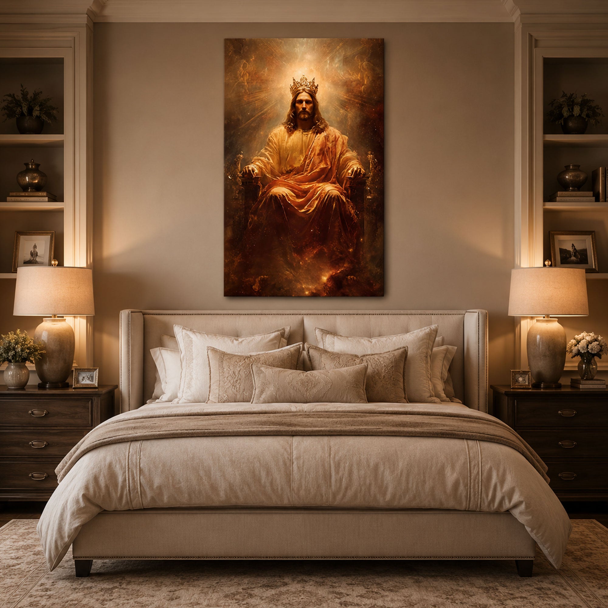 Jesus is King Wall Art, Regal Jesus Christ Wall Art Print, Golden Crown, Religious Canvas