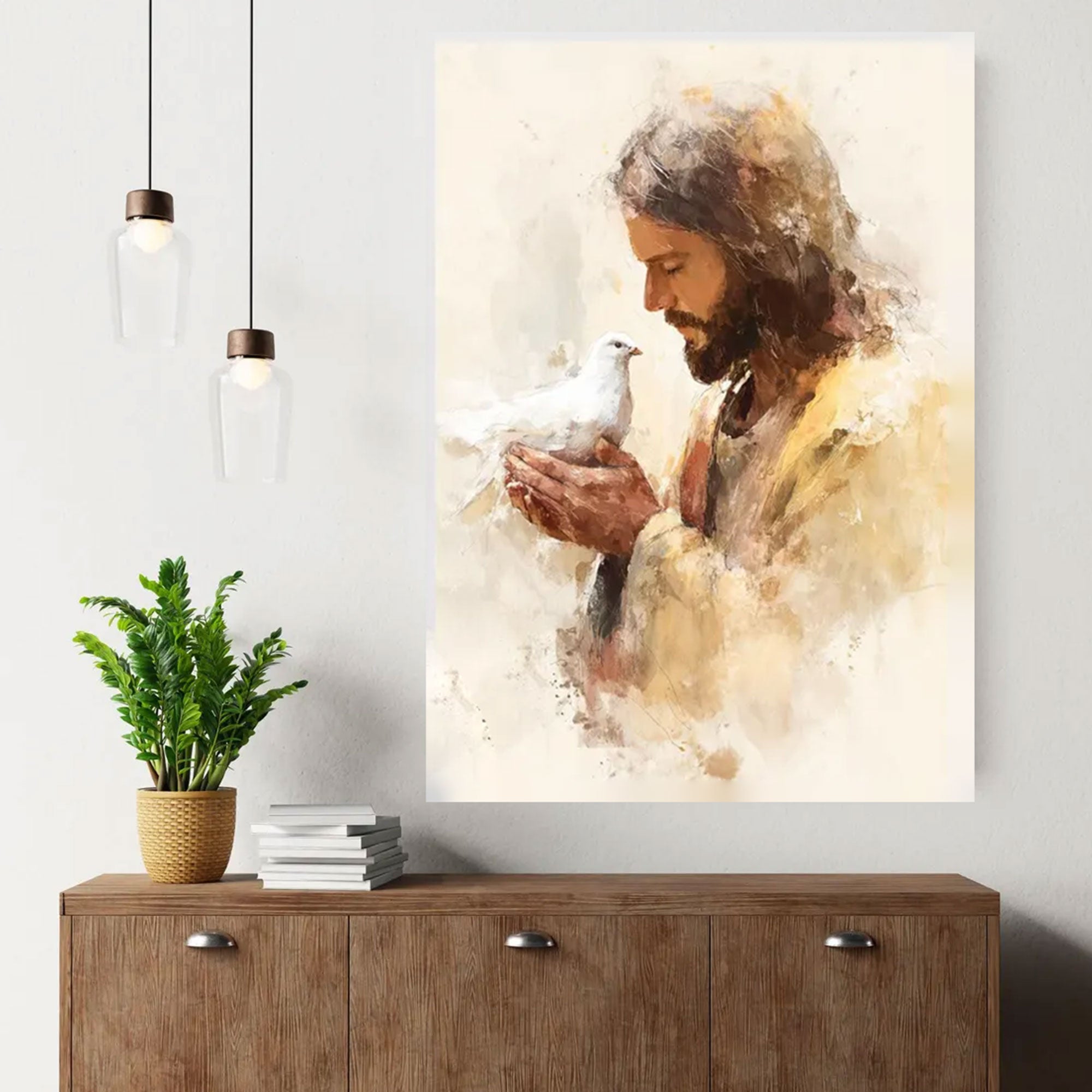 Prince of Peace Canvas Print, Jesus and Dove Wall Art, Modern Christian Decor, Nursery Gift