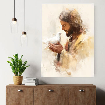 Prince of Peace Canvas Print, Jesus and Dove Wall Art, Modern Christian Decor, Nursery Gift