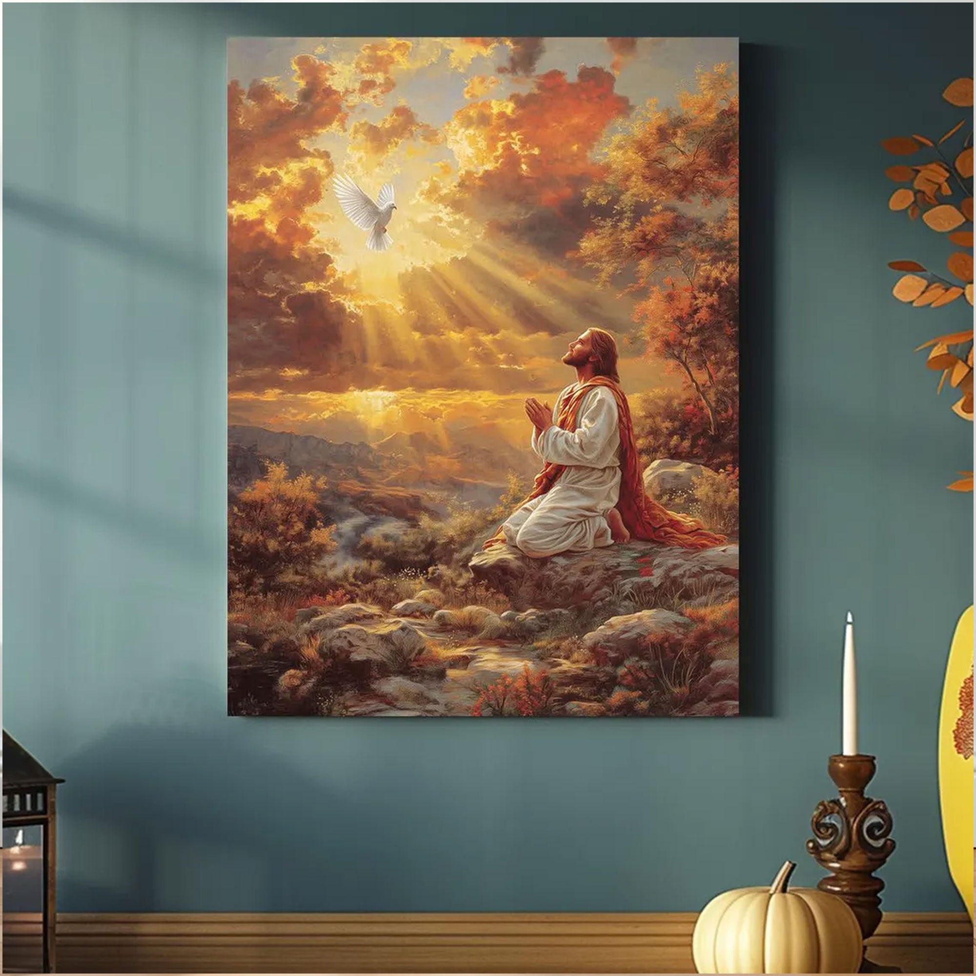 Jesus Praying Canvas Print, Christian Wall Art, Religious Faith Home Decoration Gift