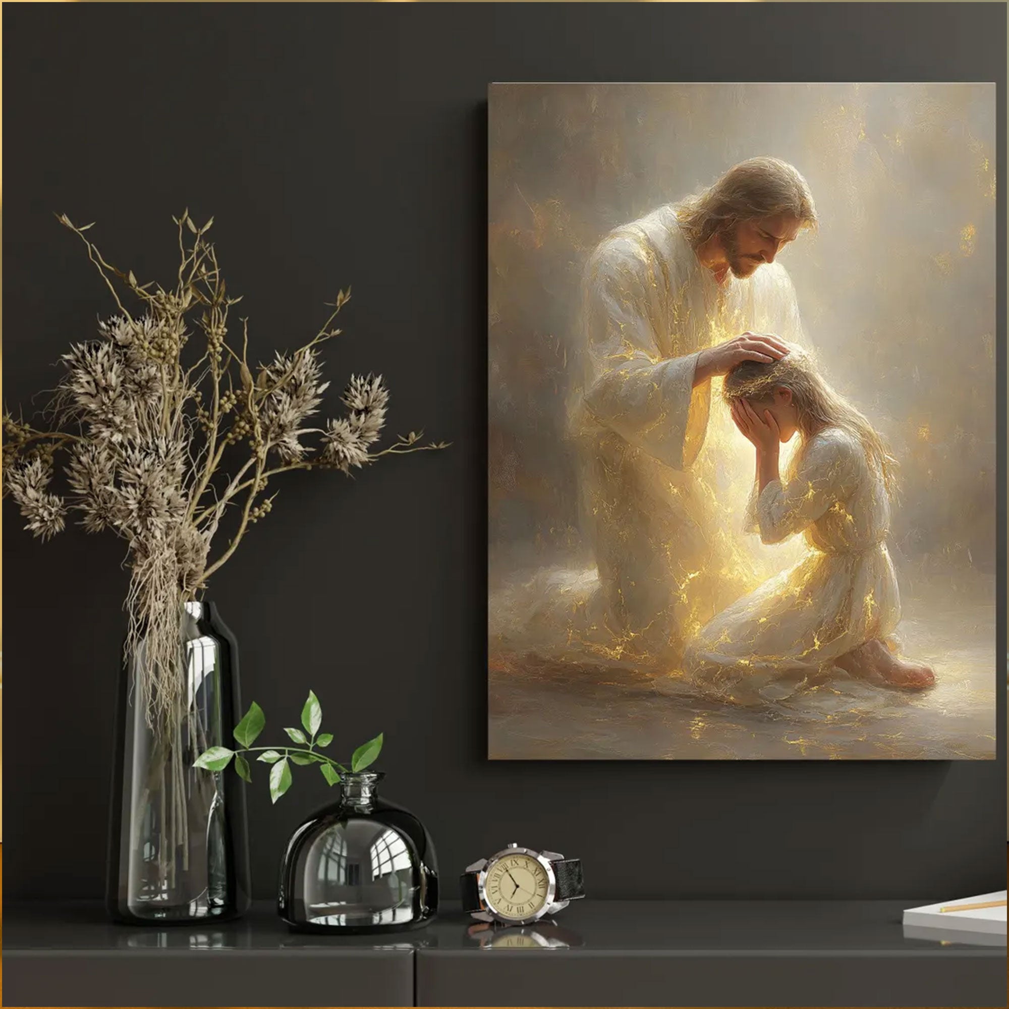 Jesus Blessing Child Canvas Print, Christian Healing Light Wall Art, Spiritual Home Decor, Religious Gift