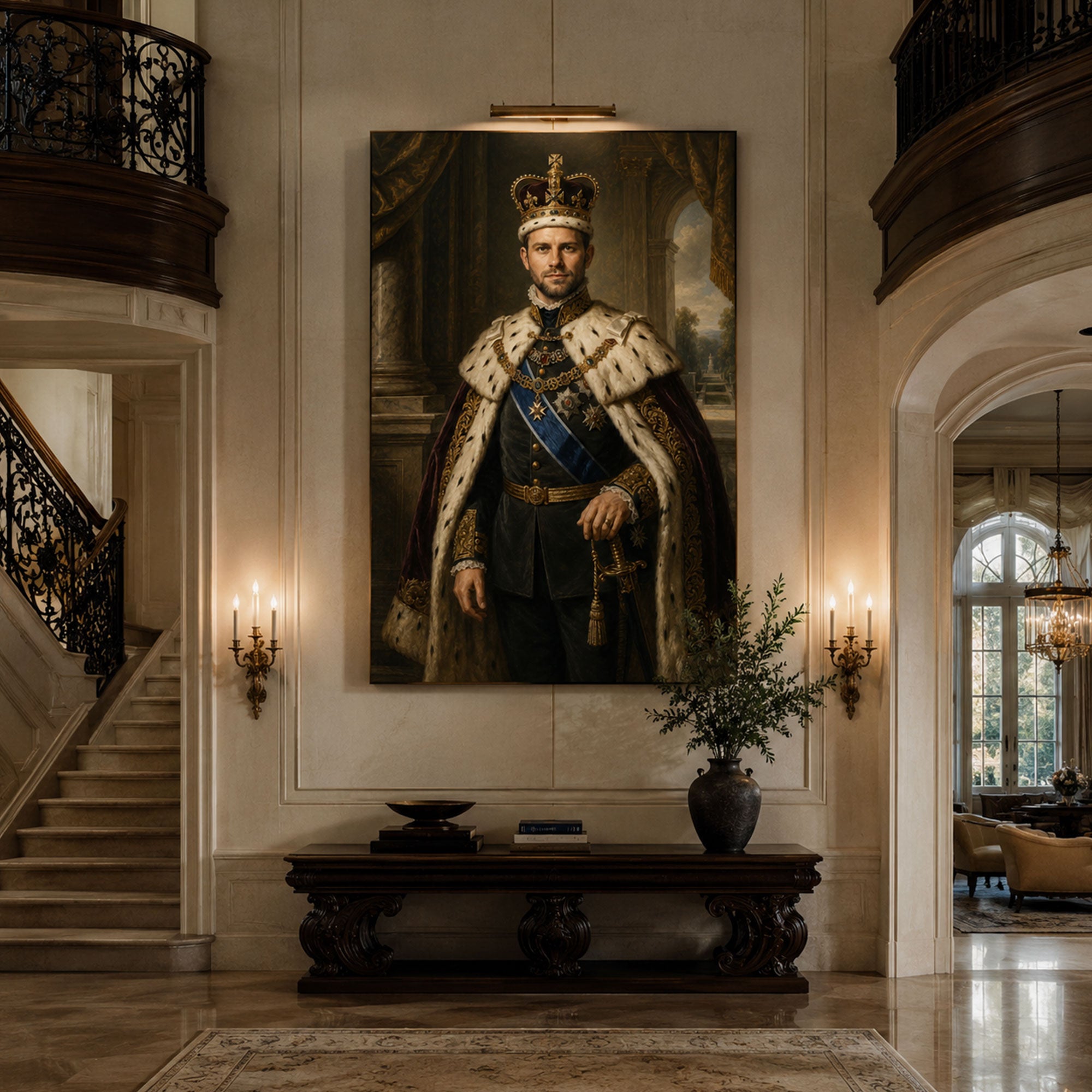 Custom Royal King Canvas For Dad, Personalized Face Portrait, Elegant Father’s Day Wall Art