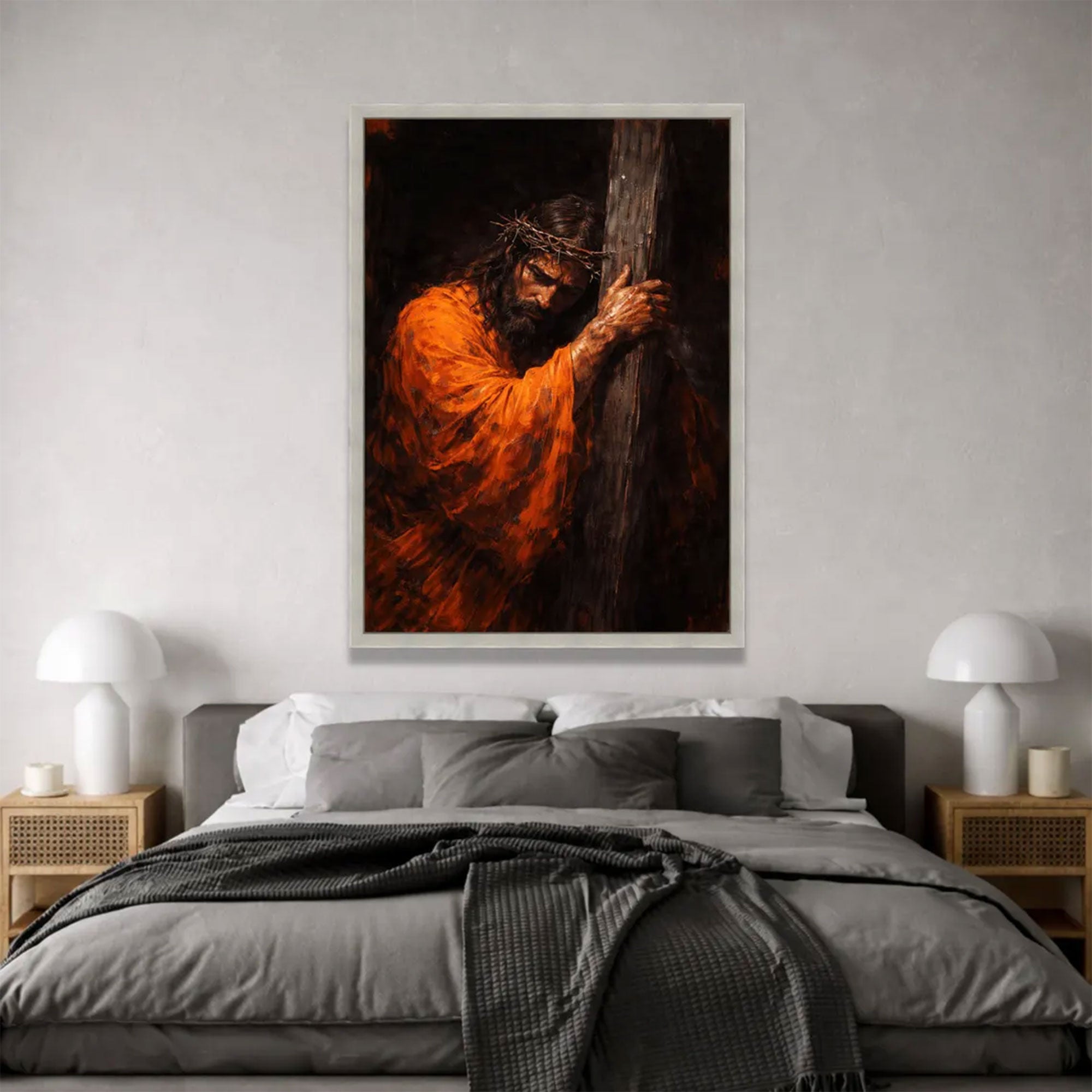Jesus Carrying Cross Canvas, Crown of Thorns Christian Wall Art, Religious Decor