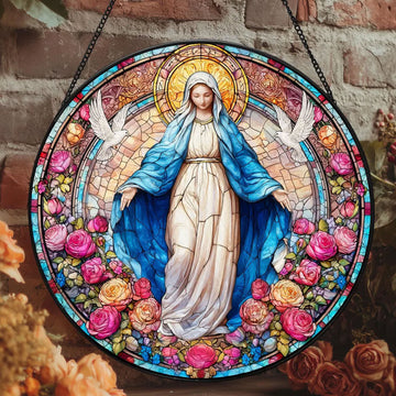 Our Lady of Grace Stained Glass Suncatcher, Virgin Mary Window Hanging, Catholic Religious Gift