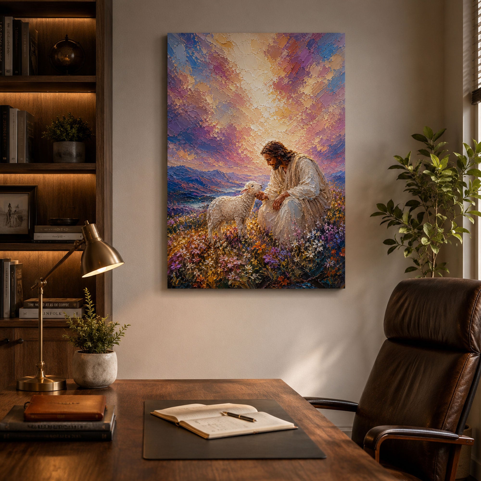 Good Shepherd Jesus Canvas Print, Jesus with Lamb Wall Art, Peaceful Christian Artwork, Religious Home Decor