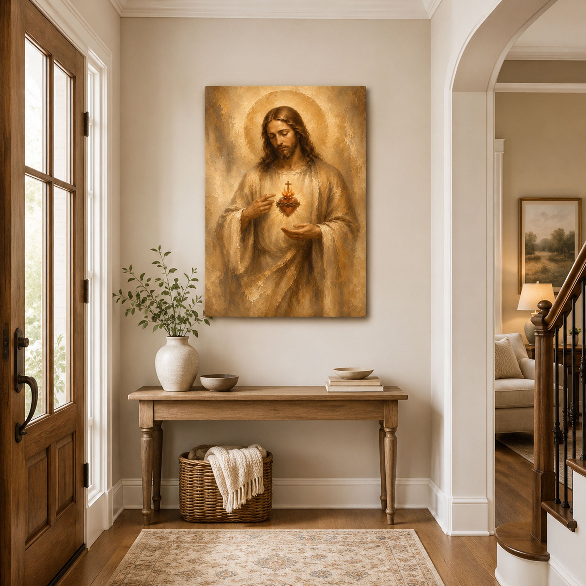 Sacred Heart Jesus Canvas Print, Warm Catholic Devotional Decor