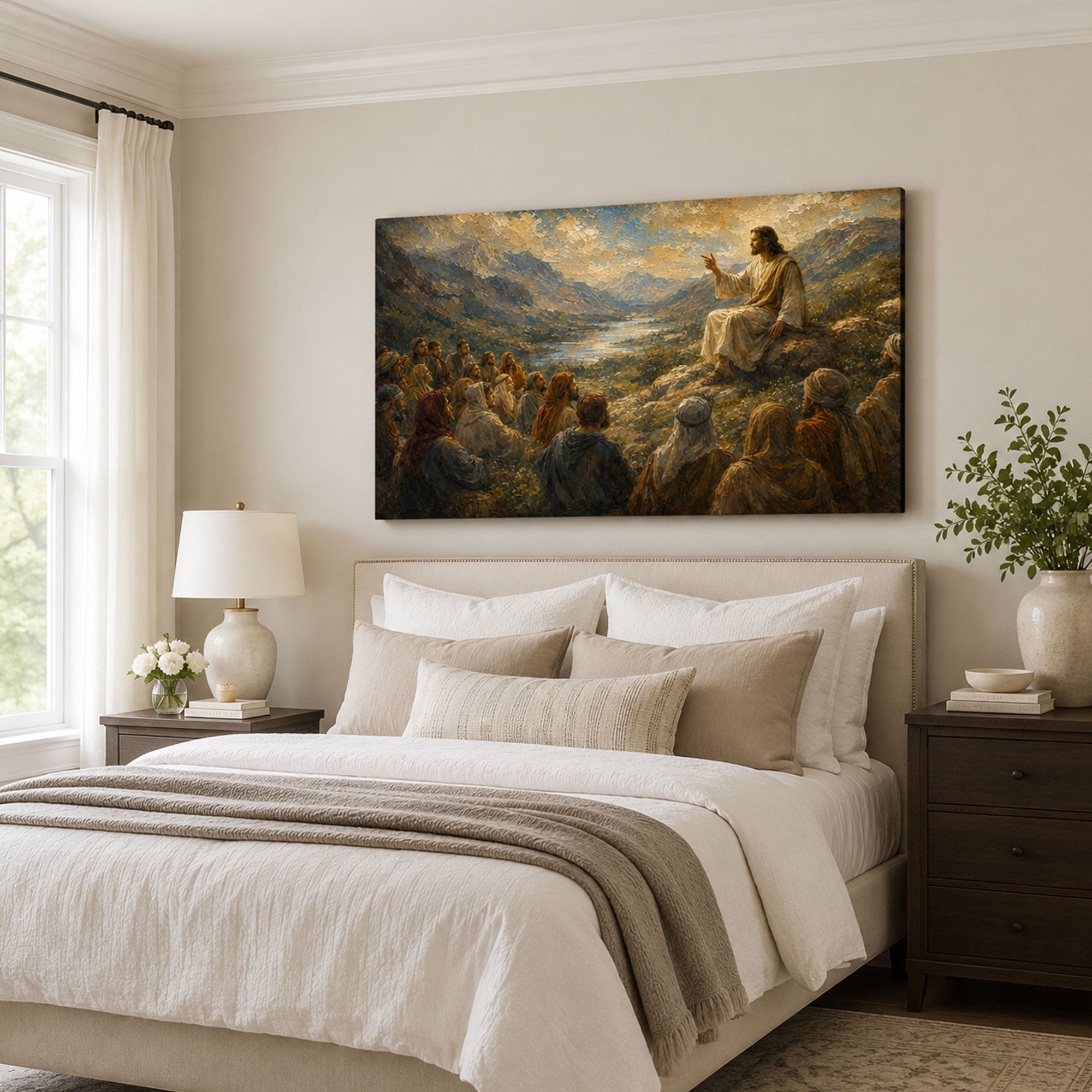 Jesus Sermon on the Mount Canvas Print, Matthew 5 Christian Wall Decor, Bible Faith Gift