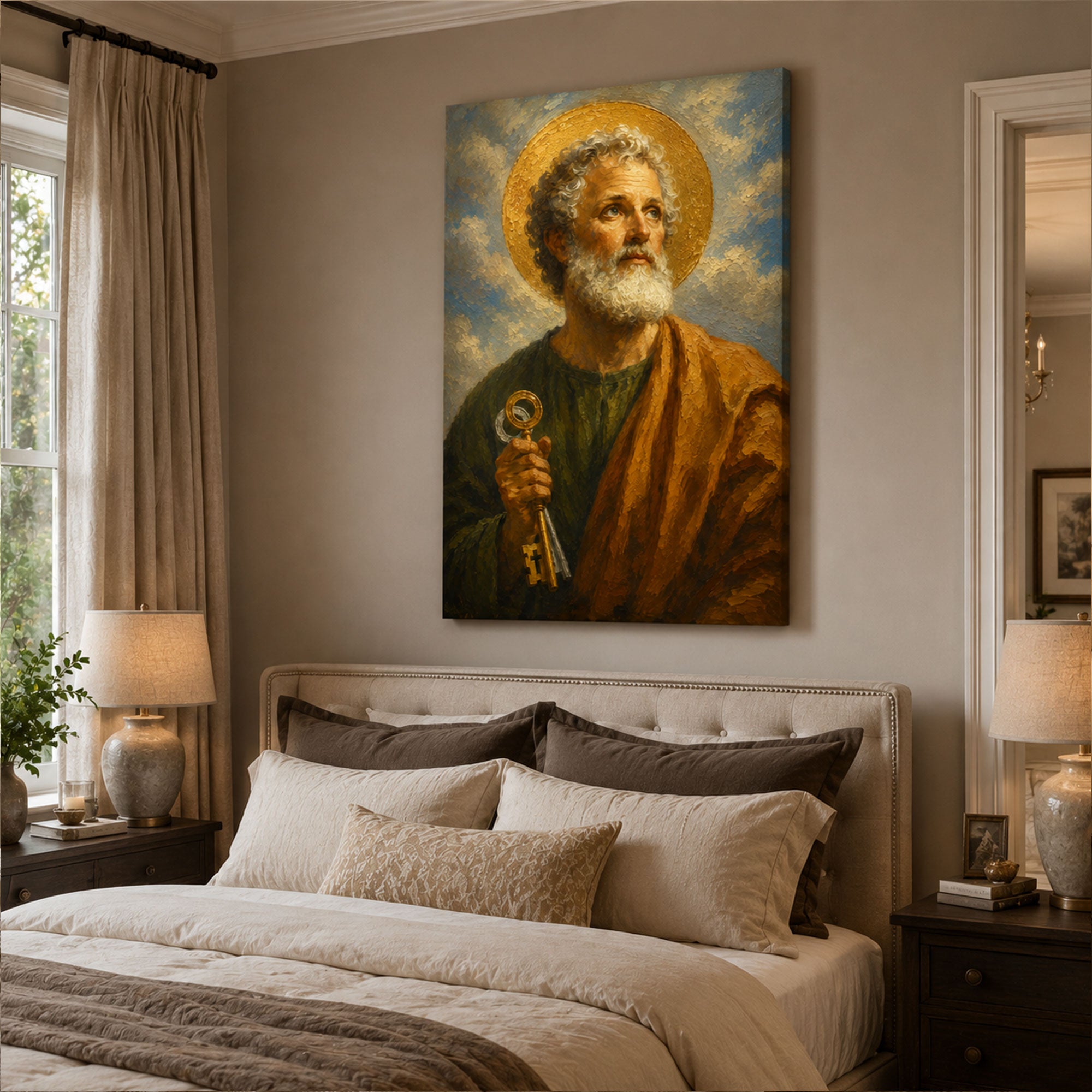 Saint Peter with Keys Canvas Print, Catholic Apostle Wall Art, Faith Home Decor Gift