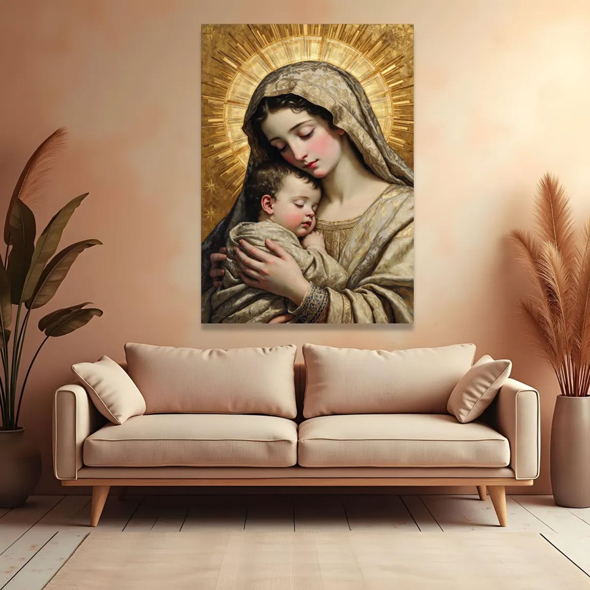Mother and Child Jesus Canvas Wall Art, Christian Religious Portrait, Spiritual Home Decor