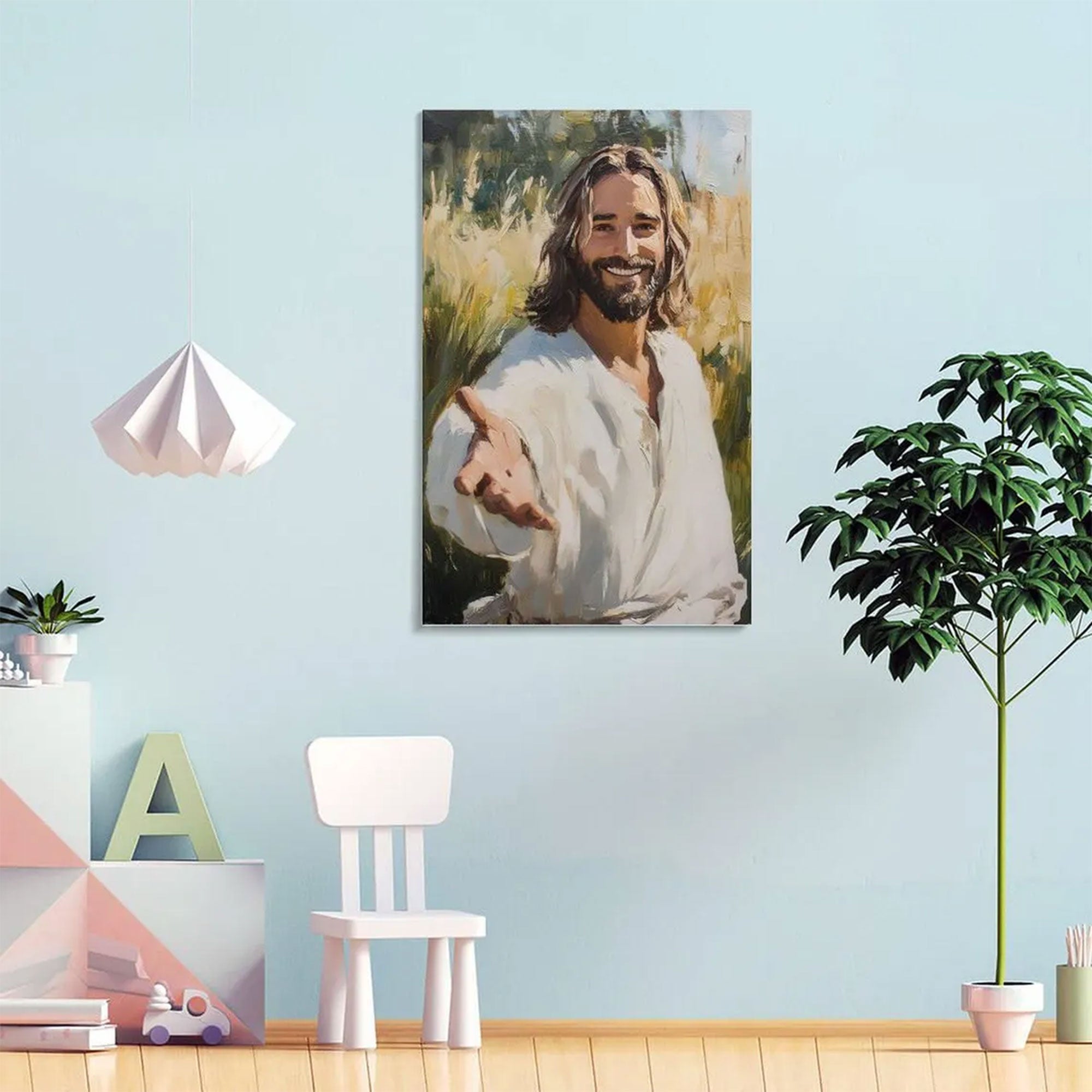 Jesus Reaching Out Canvas Print, Christian Wall Art, Inspirational Religious Home Decor