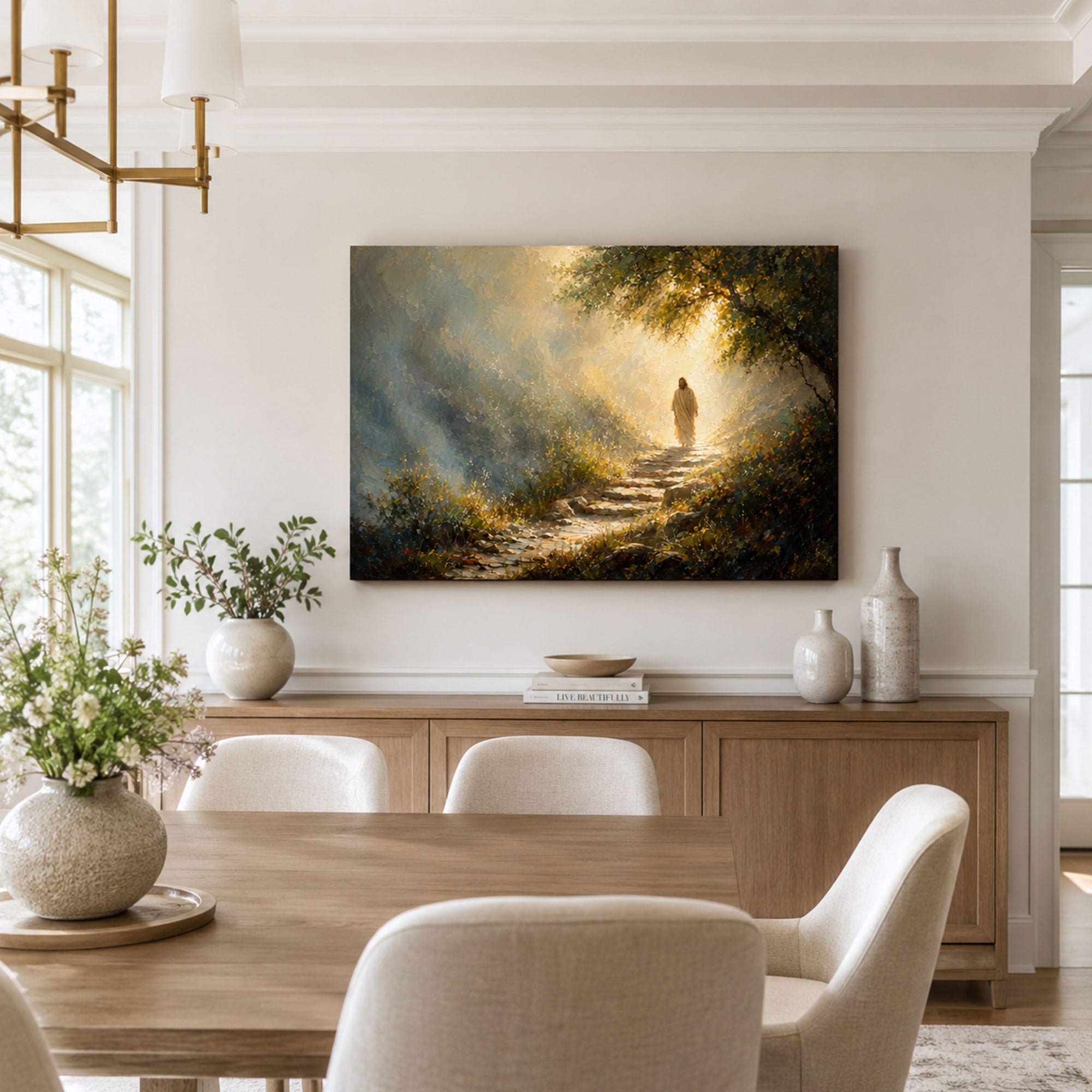 Walking in His Footsteps Jesus Canvas Print, Christian Wall Decor, Faith Journey Gift