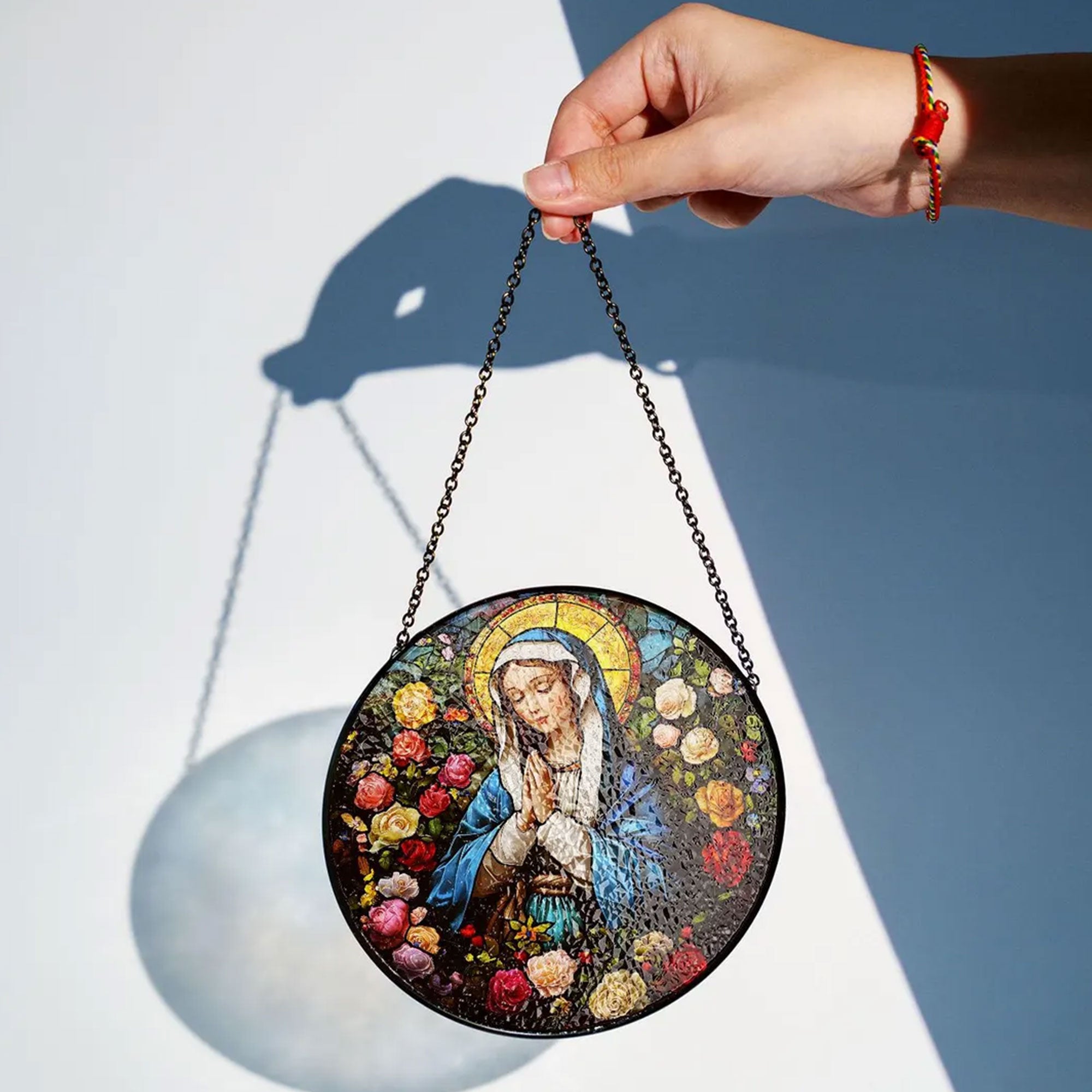 Virgin Mary Stained Glass Suncatcher, Holy Mother Catholic Window Hanging, Religious Christian Home Decor Gift