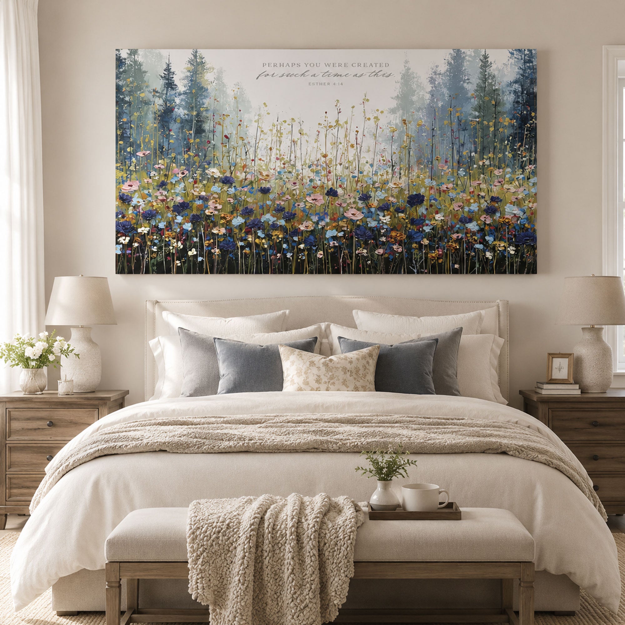 Esther 4:14 For Such a Time as This Canvas Print, Blue Mountain Meadow Christian Wall Art, Inspirational Gift for Women