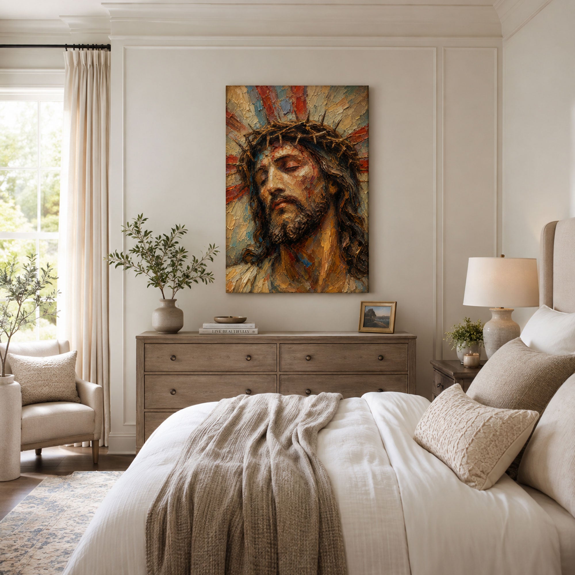 Jesus Crown of Thorns Canvas Print, Man of Sorrows Christian Wall Decor, Catholic Faith Gift
